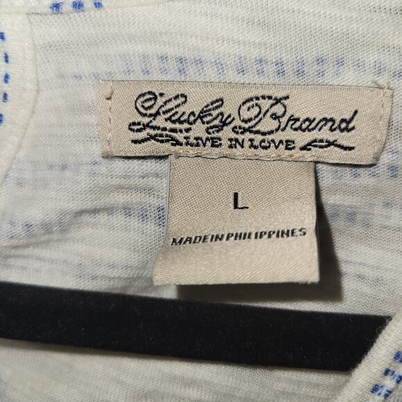 Lucky Brand Summer White Blue Dress Size Large Aztec Boho - Picture 2 of 8